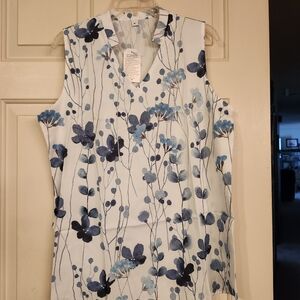 Floral Blue and White V-Neck Shirt with Light Blue Shorts